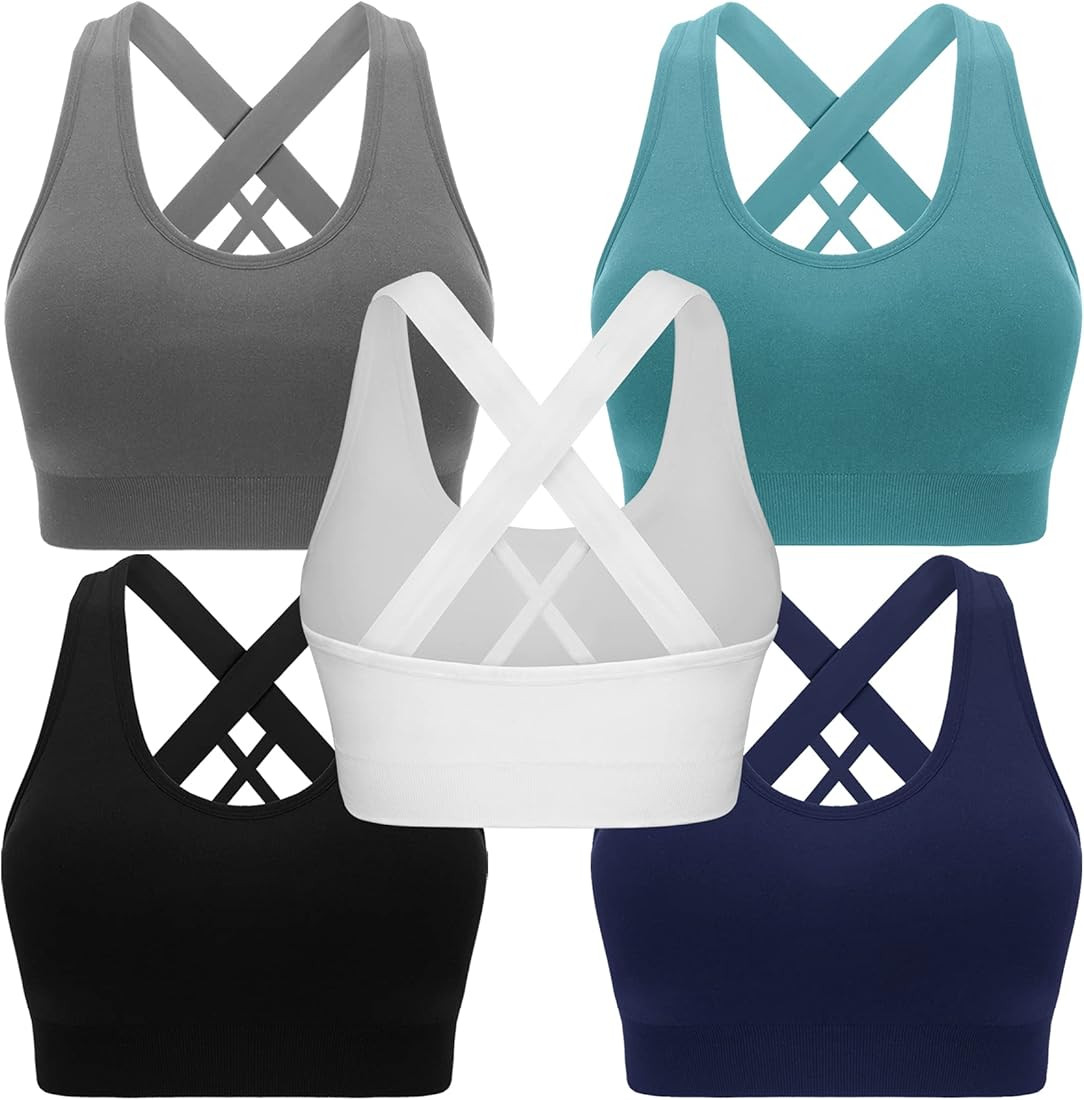 Sports Bras for Women Padded High Impact Seamless Criss Cross Back Workout Tops Gym Activewear Br... | Amazon (US)
