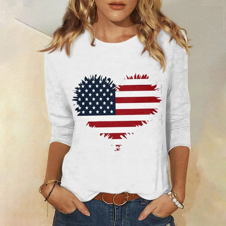 Aloohaidyvio 2024 USA Flag for Women Plus Size Shirts,Independence Day Tops for Women,4th of July... | Walmart (US)