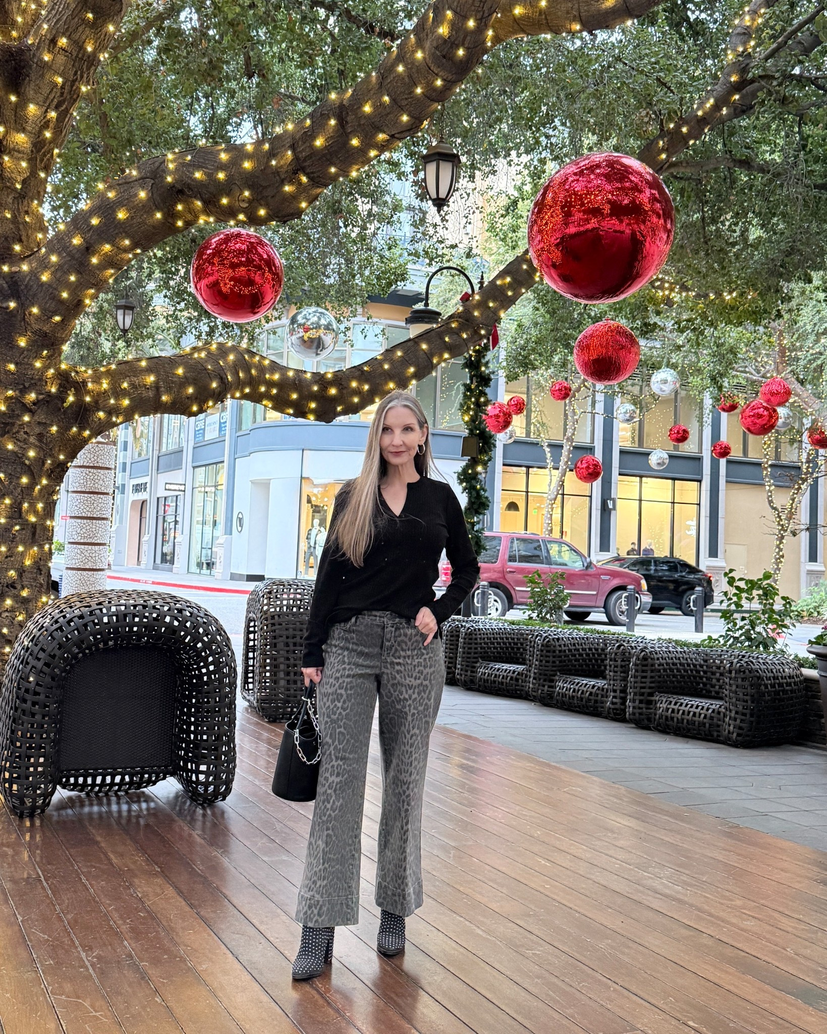 Flattering & fun outfit for casual holiday get-togethers! Size down one size in the jeans. Sweater has subtle shimmer! 

#LTKOver40 #LTKMidsize #LTKHoliday