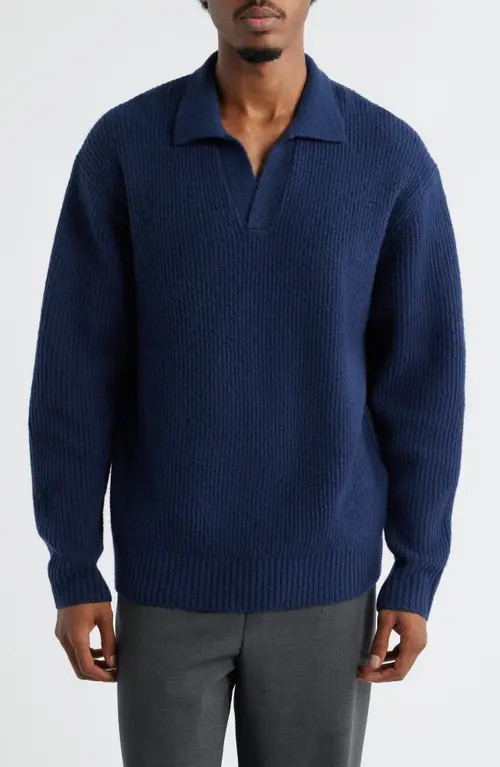 Open Edit Johnny Collar Polo Sweater in Navy Iris at Nordstrom, Size X-Small | Nordstrom