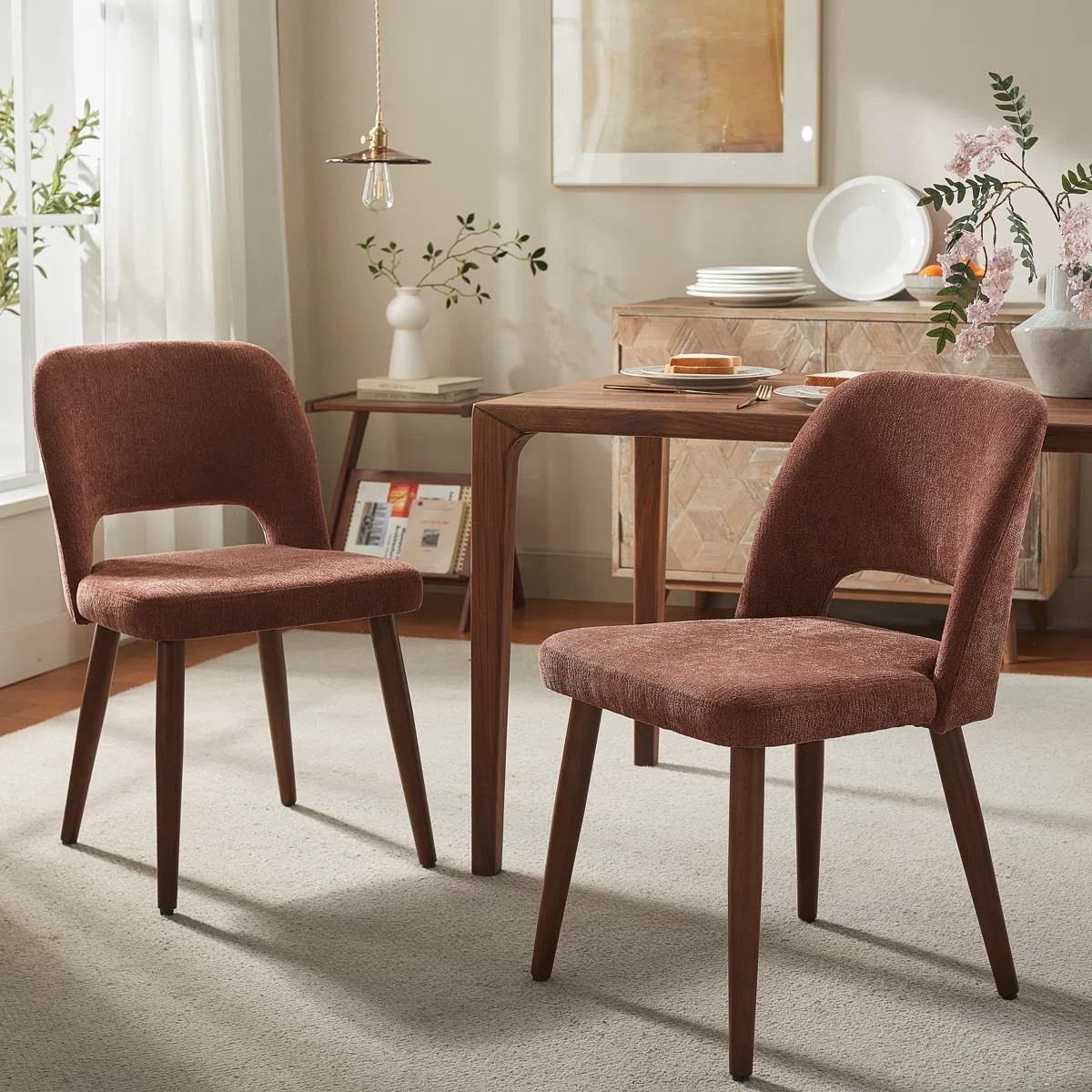 Upholstered Dining Side Chairs with Wood Legs | Wayfair North America