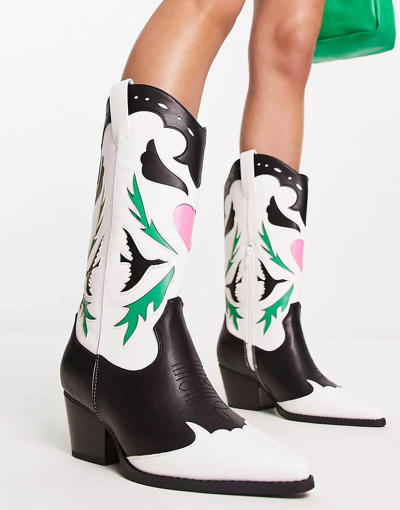 Public Desire color block western boots with heart motif | ASOS (Global)