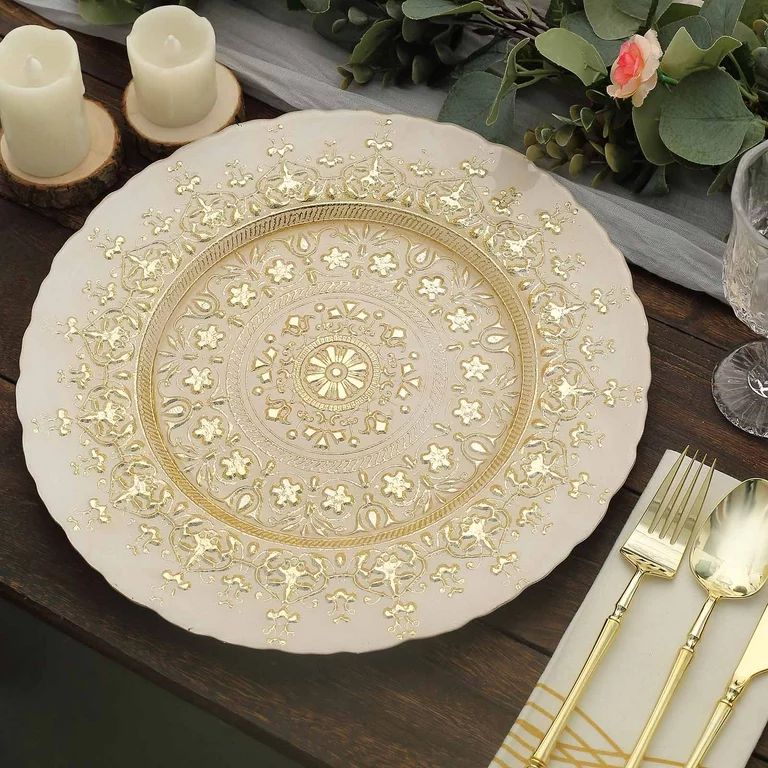 Efavormart 8 Pack | 13" Gold Monaco Style Glass Table Serving Plates, Ornate Design Dinner Charge... | Walmart (US)