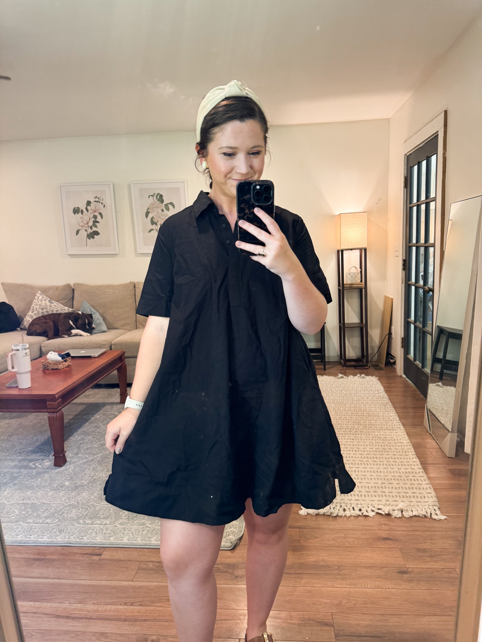 Shirt dress. Black dress. Summer outfit. Work dress 