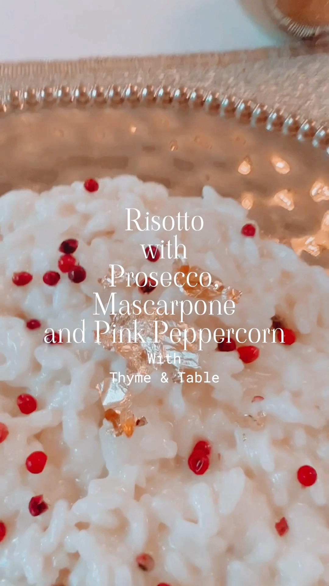 I received a beautiful set of pans from Thyme and Table, and I decided to inaugurate them with a special dish that exudes sophistication! These are the most beautiful pans I’ll ever use to cook. 😉Here’s the recipe for Risotto with Prosecco, Mascarpone, and Pink Peppercorn, garnished with an edible gold leaf. Call it glamorous cooking! 
Ingredients: 
Arborio rice 1 ⅜ cups (330 gr.) 
2 white onions
2 celery hearts
2 carrots 
Pink peppercorn 3 tbs 
Prosecco 1 cup
Parmesan Cheese 1 cup 
Salt
Mascarpone 1 1/4 cup 
Olive oil
Edible gold leaf 

1. Prepare the vegetable stock. Add 1 onion, 2 carrots, and 2 celery hearts to a pan of boiling water, and let it simmer for 30 minutes. Add a handful of coarse salt. 
2. Meanwhile, cut the remaining onion finely. Warm the oil, add the onion to the pan, and cook for a few minutes. 
3. Add the rice and toast it. The rice has to become translucent. 
4. Blend with Prosecco. 
5. Once the liquid has been absorbed, start adding the stock gradually, stirring all the time. 
6. The rice needs to cook for about 20 minutes. It is ready when it has become soft. 
7. Once the rice is cooked, add the mascarpone, Parmesan cheese, and half of the peppercorn. Let it rest for 5 minutes. 
8. Plate the rice.
9. Garnish with the remaining peppercorn and the gold leaf. 
10. Serve it hot. 
:
This dish is perfect for an elegant dinner party! It will be a conversation starter, I promise. 


#LTKhome