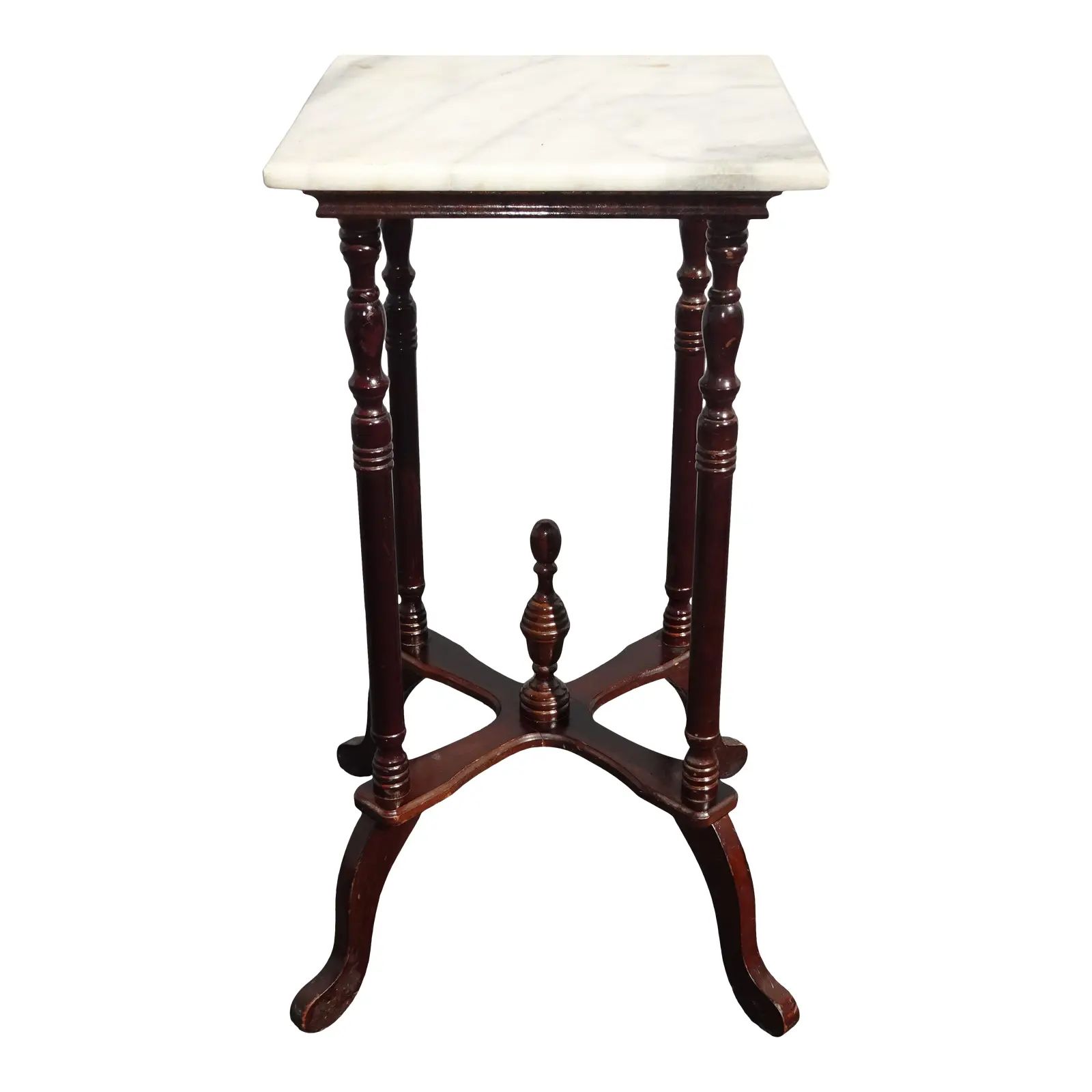 Vintage American French Country Burgundy Side Table White Marble Plant Stand | Chairish