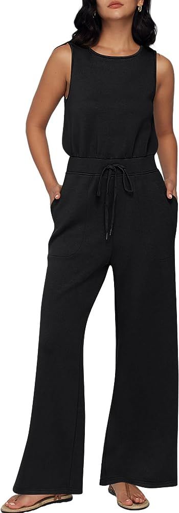 AUTOMET Womens Jumpsuits Fall Outfits 2023 New Casual Fashion Clothes Sleeveless Wide Leg Long Pa... | Amazon (US)
