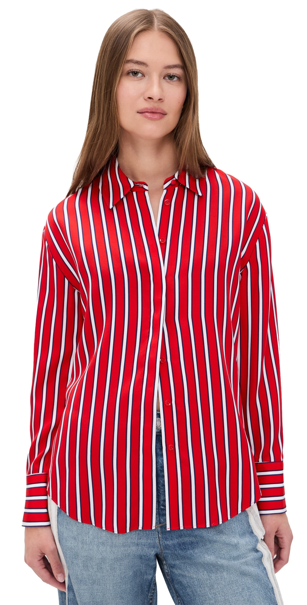 ALICE + OLIVIA Dimitra Oversized High Low Button Down Shirt Teakwood Chili Pepper L | Shopbop