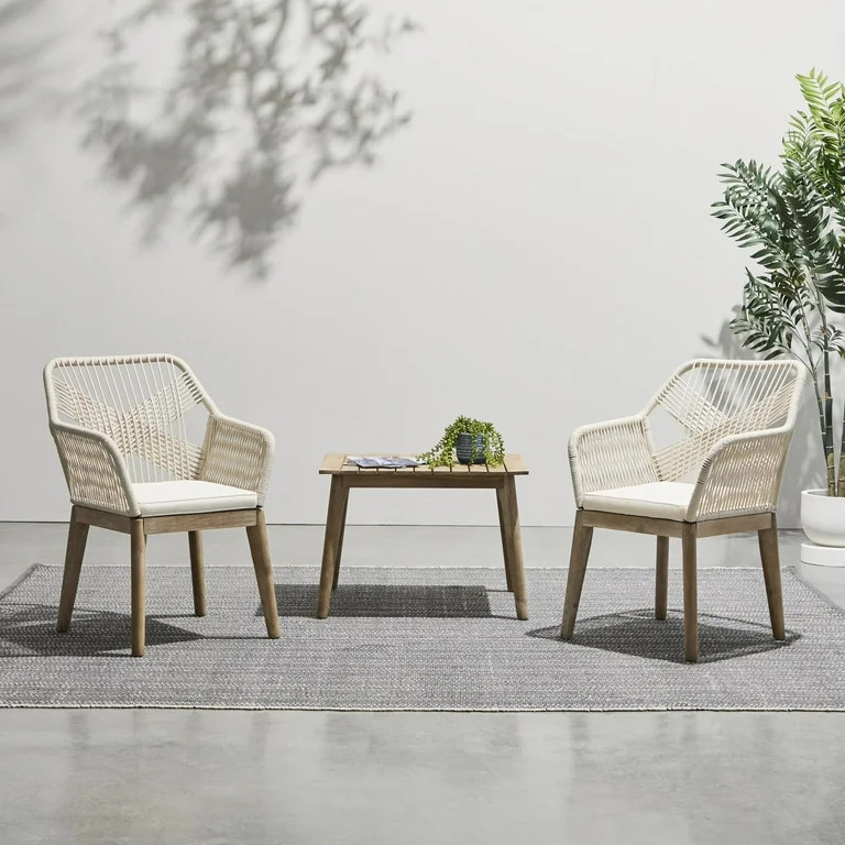 Gap Home Woven Rope Outdoor 3-Piece Conversation Set, Cream - Walmart.com | Walmart (US)