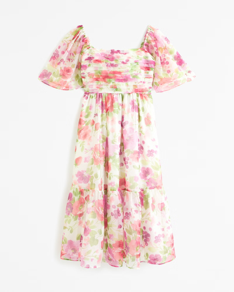 Abercrombie & Fitch Women's The A&F Emerson Angel Sleeve Midi Dress in Pink Floral - Size XS TALL | Abercrombie & Fitch (US)
