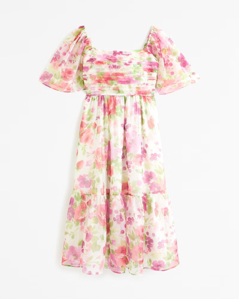Abercrombie & Fitch Women's Emerson Angel Sleeve Midi Dress in Pink Floral - Size XXS | Abercrombie & Fitch (US)