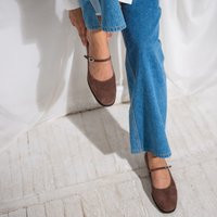 Mary Jane Shoes For Women Brown Suede Flats With Comfortable Low Heels | Etsy (US)