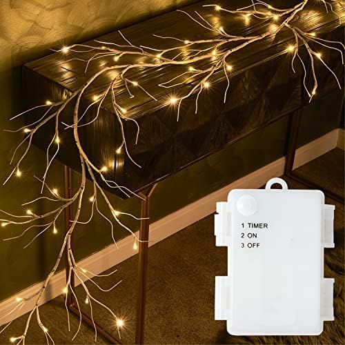 Fudios Lighted Birch Garland with Timer 48 LED Fairy Lights 6ft Battery Operated for Mantle Decor... | Amazon (US)