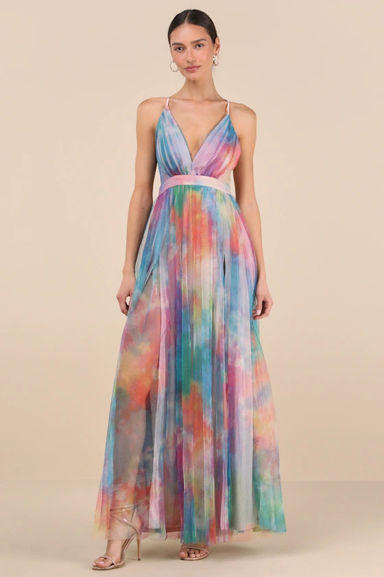 Elegant Moment Multi Watercolor Tie-Dye Backless Maxi Dress | Lulus