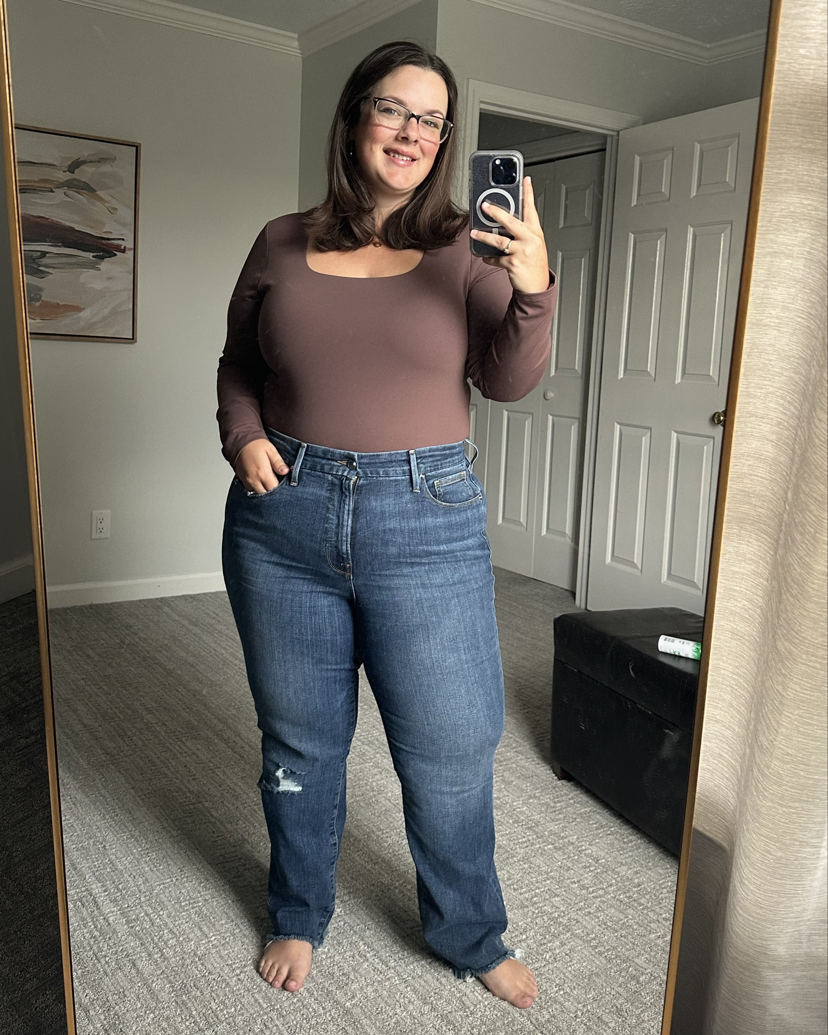 Bodysuit: long sleeve vs. short sleeve! 
These Nuuds bodysuits are 🤩 they feel like butter, are double lined in the body, single lined in the arms, and SO COMFORTABLE. 
When I tell you it doesn’t feel like a bodysuit, it realllly doesn’t. I don’t notice the snaps once I have them snapped 🥰 
Which would you choose, short or long sleeve? 

#LTKSeasonal #LTKplussize #LTKfindsunder100