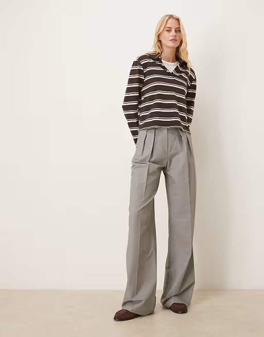 ASOS DESIGN Tall tailored wide leg pants with pleat detail in gray | ASOS | ASOS (Global)