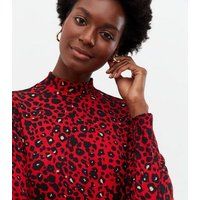 Red Leopard Print High Neck Mini Smock Dress New Look | New Look (UK)