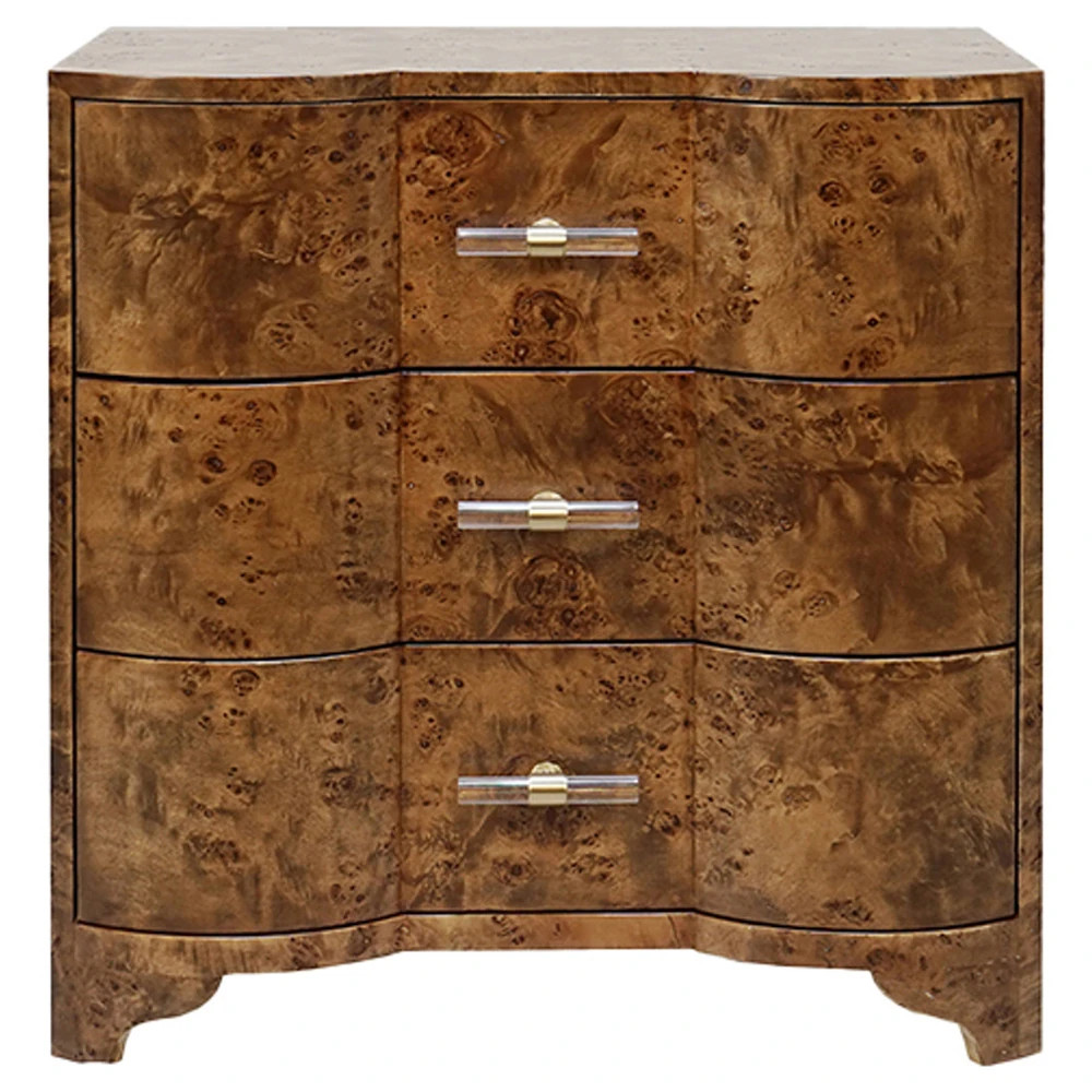 Worlds Away Calvin Modern Classic Dark Brown Burl Wood Bachelor Chest | Kathy Kuo Home