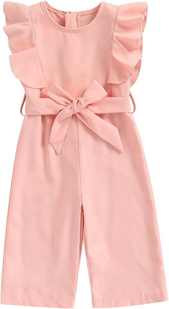 Kids Toddler Baby Girls Ruffled Sleeveless Jumpsuit Romper with Belt Zipper Back Overall Pants Baby  | Amazon (US)