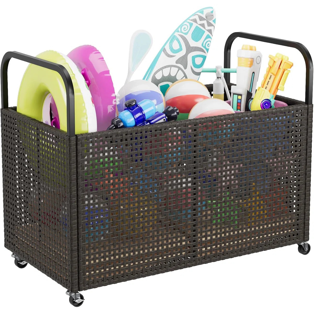 Pool Float Storage Organizer with Wheels & handrail, Large Outdoor Mesh Rolling Cart for Pool Noo... | Wayfair North America