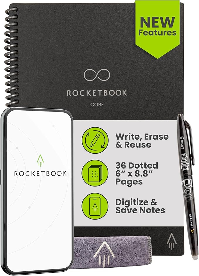 Rocketbook New Core Reusable Spiral Notebook, Executive Size 6x8.8, Black - Dotted Pages, App-Con... | Amazon (US)