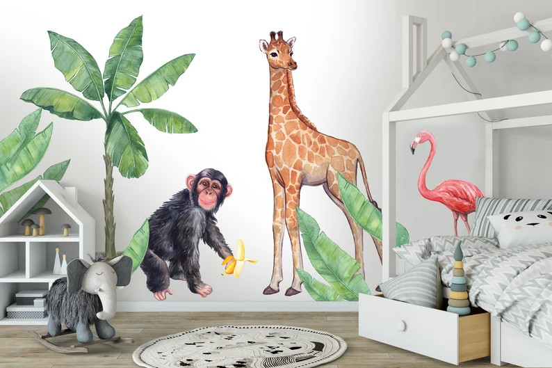Big Wallsticker Set for kids 2, safari animals, Wall Decal, giraffe, Africa, Watercolor Decal Set... | Etsy (US)