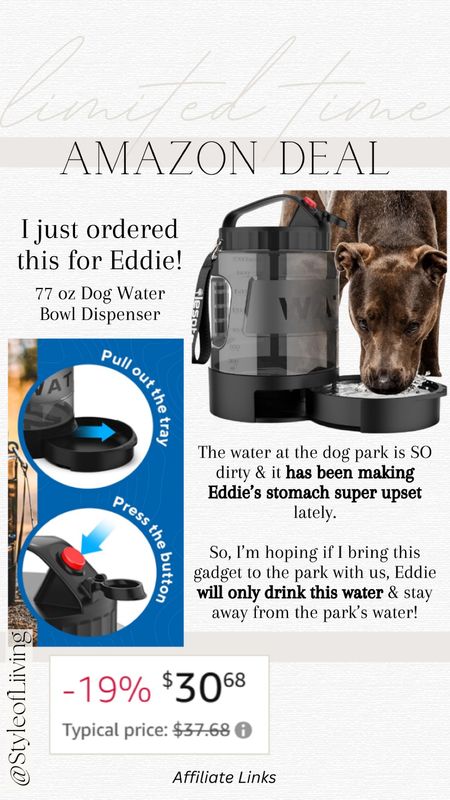 Amazon find for dog lovers! 77 ounce dog water bowl dispenser currently on sale. Great for hiking, dog parks, trips, and more. Fill this container with clean filtered water and press the button to dispense it into the attached dog water bowl. #amazonfinds #founditonamazon #doglovers #pets #LTKMens #LTKFitness

#LTKTravel #LTKFindsUnder50 #LTKSaleAlert