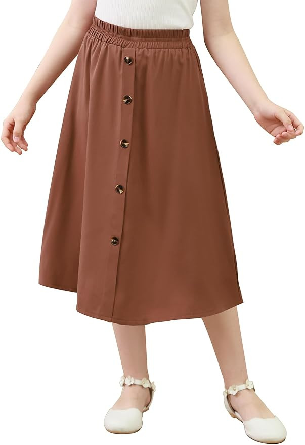 GORLYA Girls A-Line Elastic High Waist Pleated Swing Maxi Skirt with Pockets for 4-14T | Amazon (US)