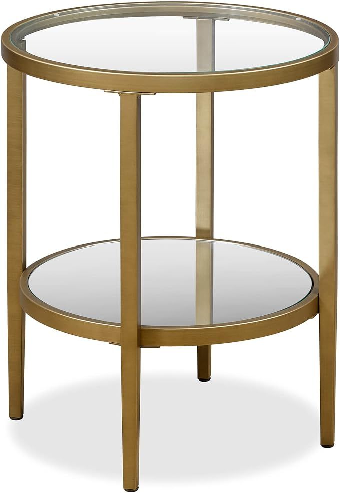 Henn&Hart 20" Wide Round Side Table with Mirror Shelf in Antique Brass, Table for Living Room, Be... | Amazon (US)
