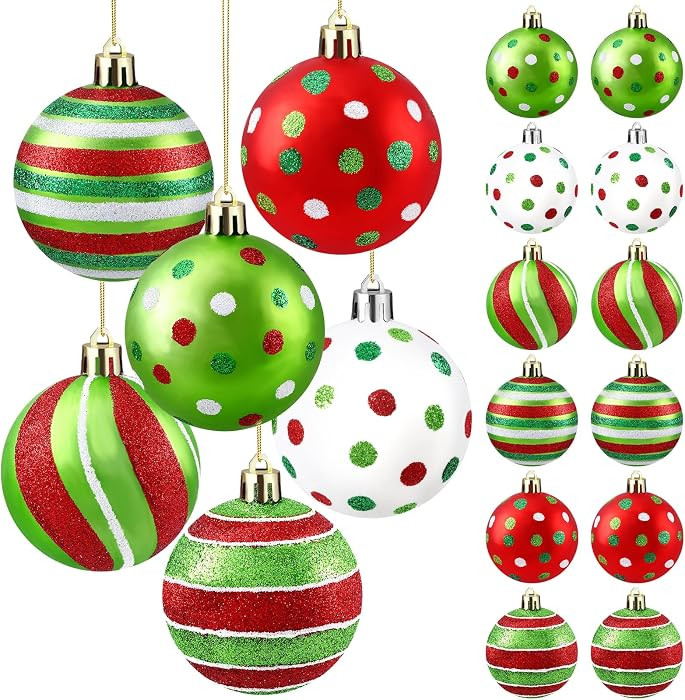DIYDEC 18pcs Christmas Balls Ornament 2.4 Inch Glittering Hanging Xmas Balls for Tree Decoration ... | Amazon (US)