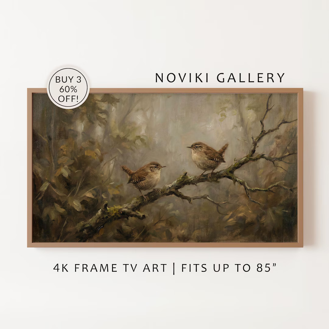 Frame TV Art for Hisense Canvas TV: Two Birds on a Branch, Moody Nature | Etsy (US)