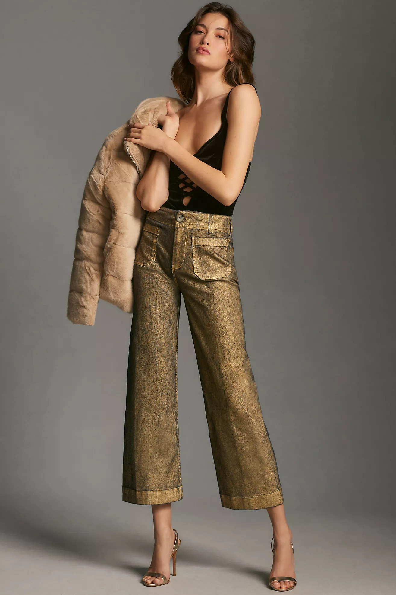 The Colette Foiled Denim Cropped Wide-Leg Pants by Maeve | Anthropologie (US)