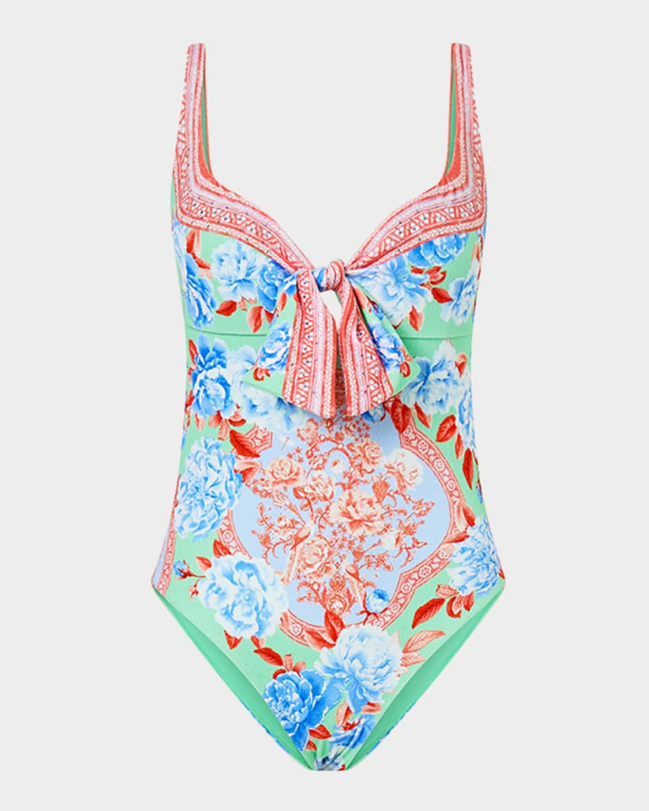 Camilla Topkapi Pop Sweetheart Tie-Front One-Piece Swimsuit | Neiman Marcus