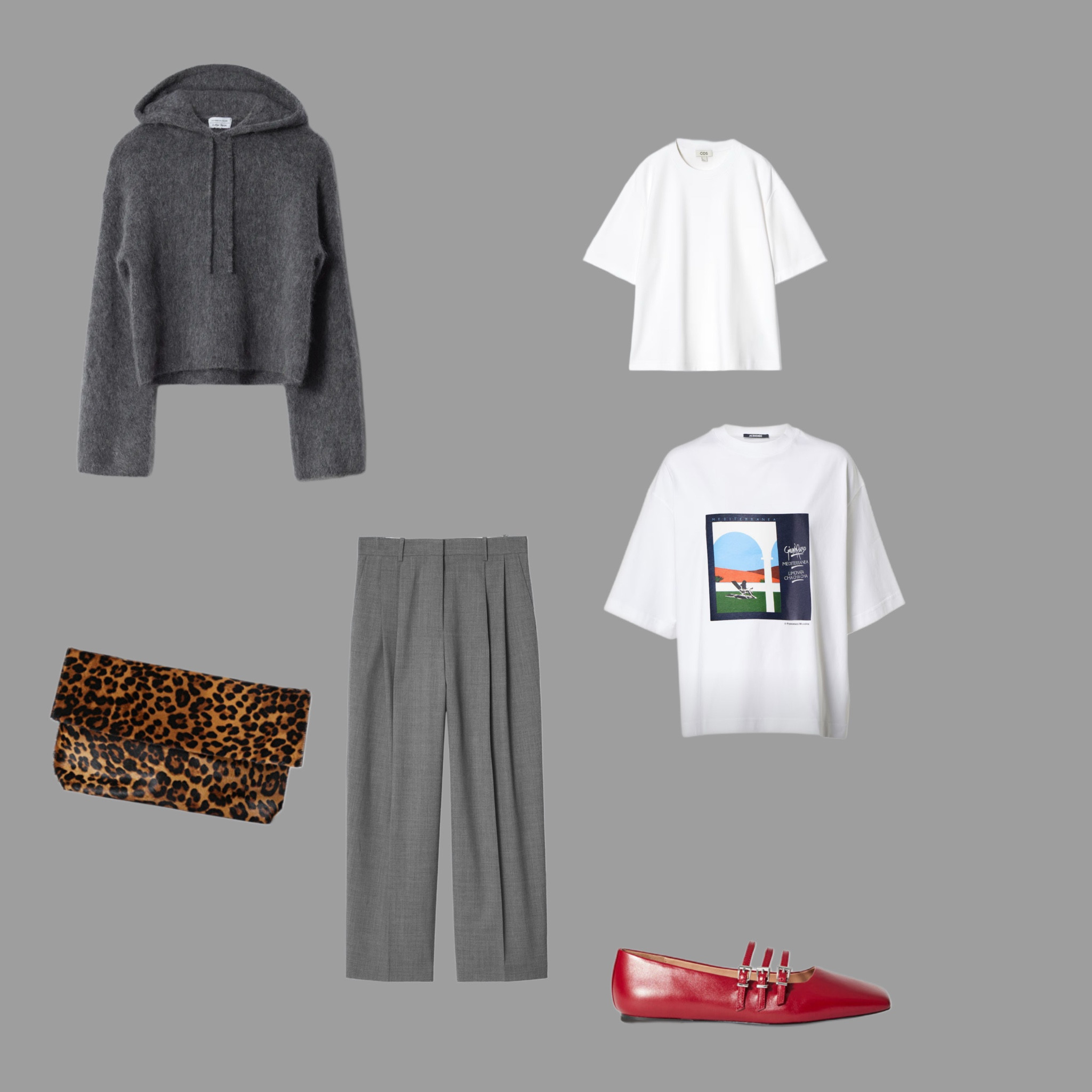 
	•	Minimalist Outfit Ideas
	•	Cozy Grey Knit Hoodie
	•	Classic White T-Shirt
	•	Graphic Tee Style
	•	Tailored Grey Trousers
	•	Leopard Print Clutch
	•	Red Statement Flats
	•	Effortless Chic Wardrobe
	•	Casual Meets Sophisticated
	•	Capsule Wardrobe Staples


#LTKshoes #LTKeurope #LTKstyletip
