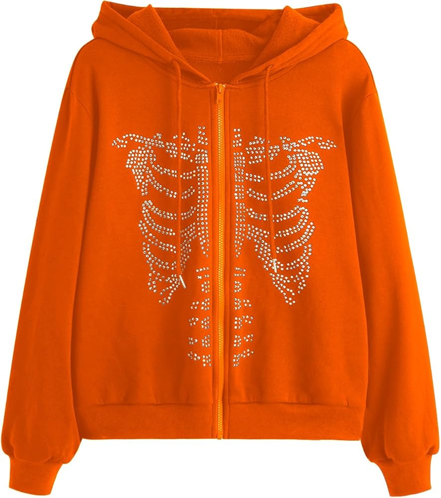Floerns Women's Long Sleeve Zip Up Skeleton Hoodie Graphic Sweatshirt Jackets | Amazon (US)