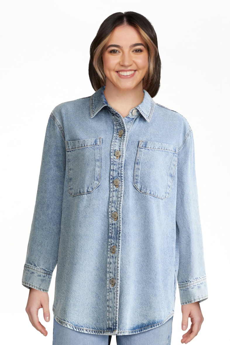Time and Tru Women's Denim Overshirt with Long Sleeves, Sizes XS-XXXL | Walmart (US)