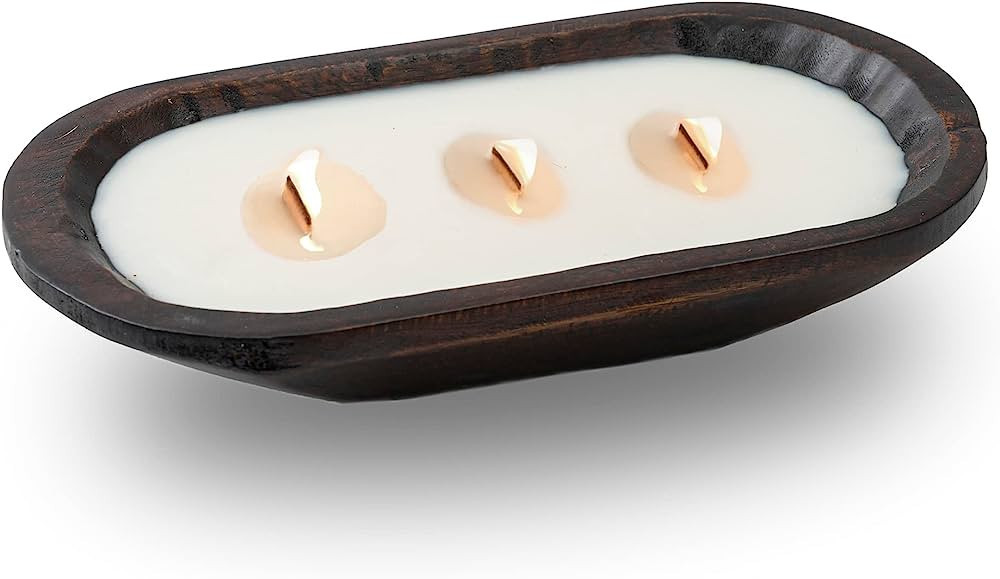 Kiwi Homie 9.06" Wooden Dough Brown Bowl Candles Wood Hand Poured Soy Wax Candle, Farmhouse Long ... | Amazon (US)