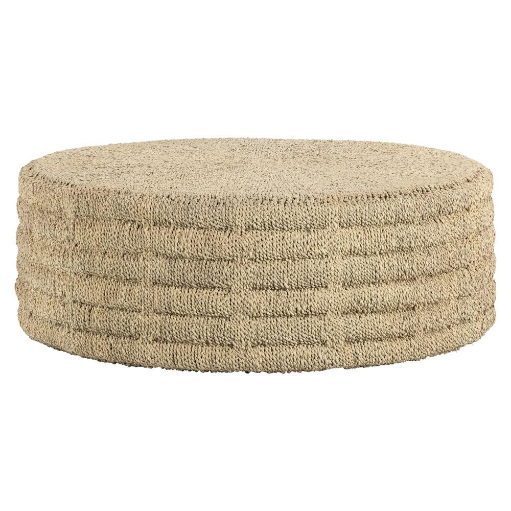 Paula Coastal Beach Brown Woven Pandan Rope Drum Round Coffee Table | Kathy Kuo Home