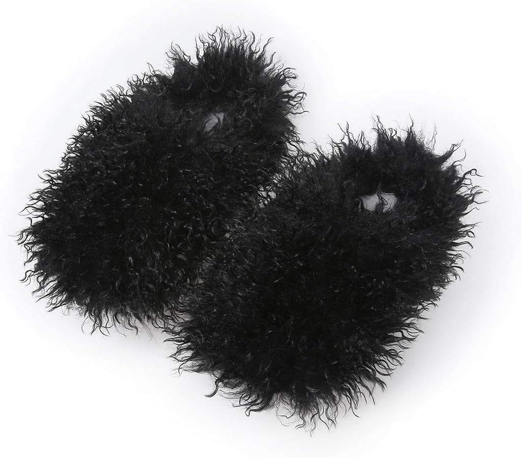 Unisex Fuzzy Faux Fur Slippers, Women's Fluffy Long Hair Sheep Faux Fur Slip on Slides, Girls Lux... | Amazon (US)