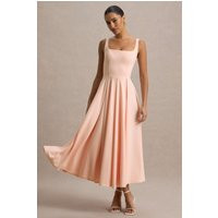 Parina | Pink Strappy Volume-Hem Midi Dress | Club L London