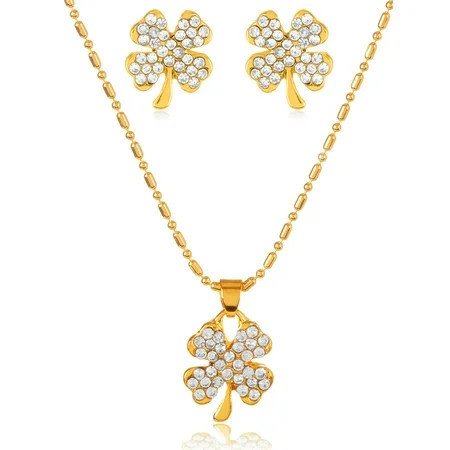 West Coast Jewelry Women s Crystal Stone Clover Gold Tone Jewelry Set | Walmart (US)