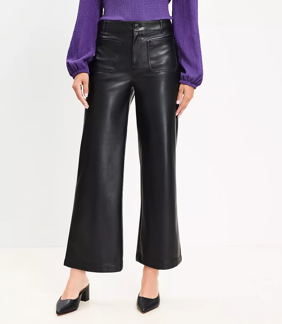 Palmer Wide Leg Crop Pants in Faux Leather | LOFT