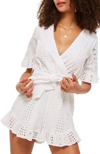 Women's Topshop Broderie Anglaise Wrap Front Romper | Nordstrom