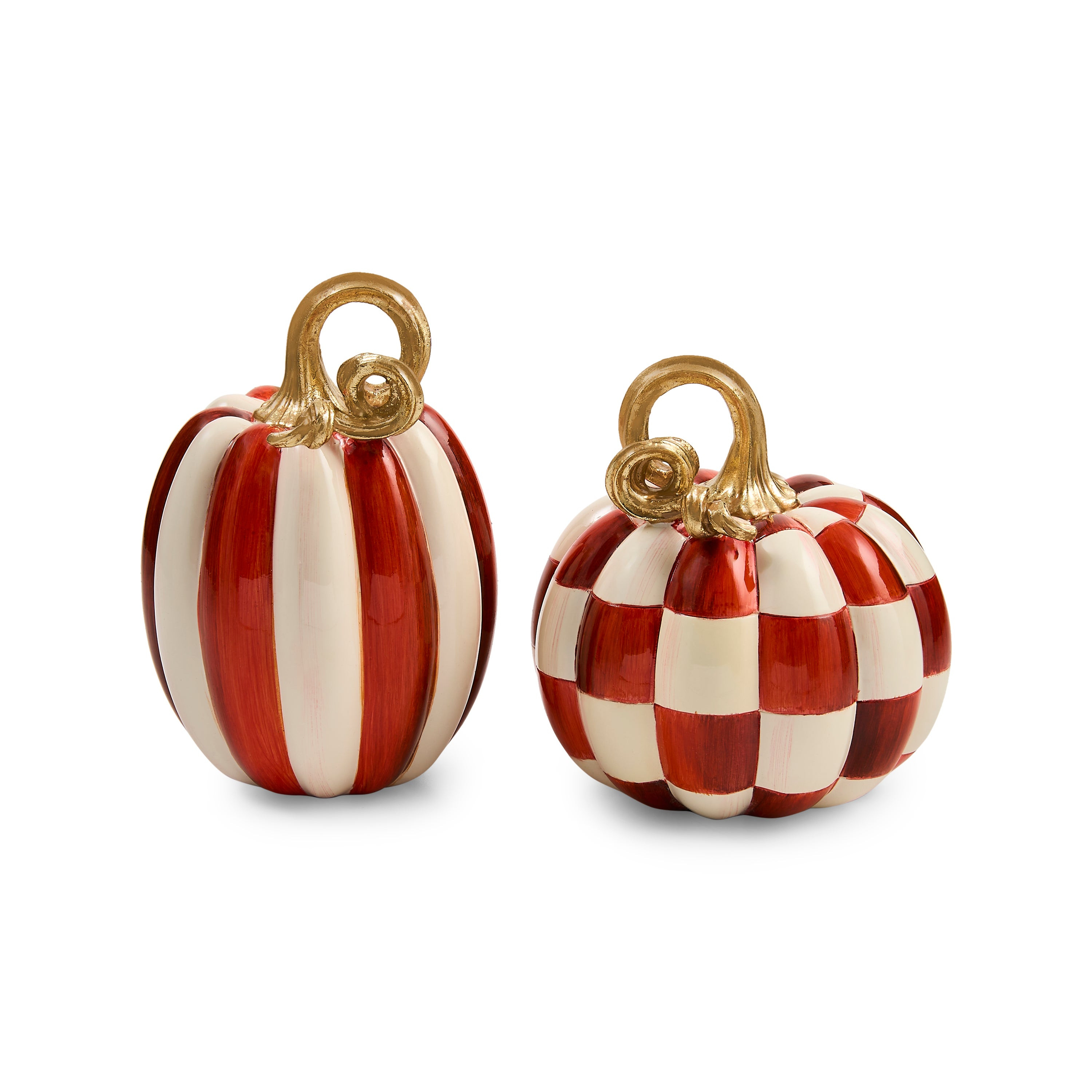 MacKenzie-Childs Paprika Check and Stripe Petite Pumpkins, Figurine | MacKenzie-Childs