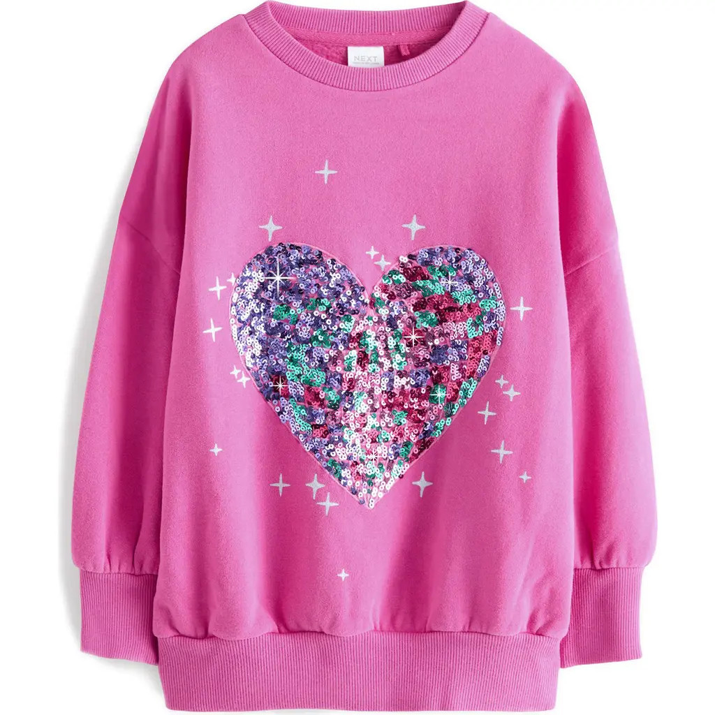 NEXT Kids' Heart Sequin Embellished Graphic Sweatshirt in Pink at Nordstrom, Size 7Y | Nordstrom