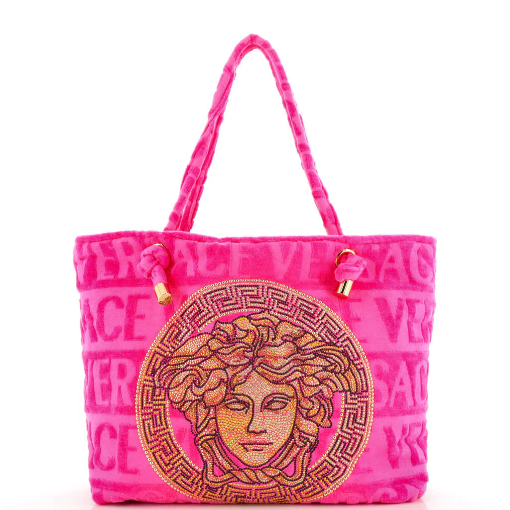 Crystal Medusa Icon Tote Embellished Logo Terry Cloth Large | Rebag