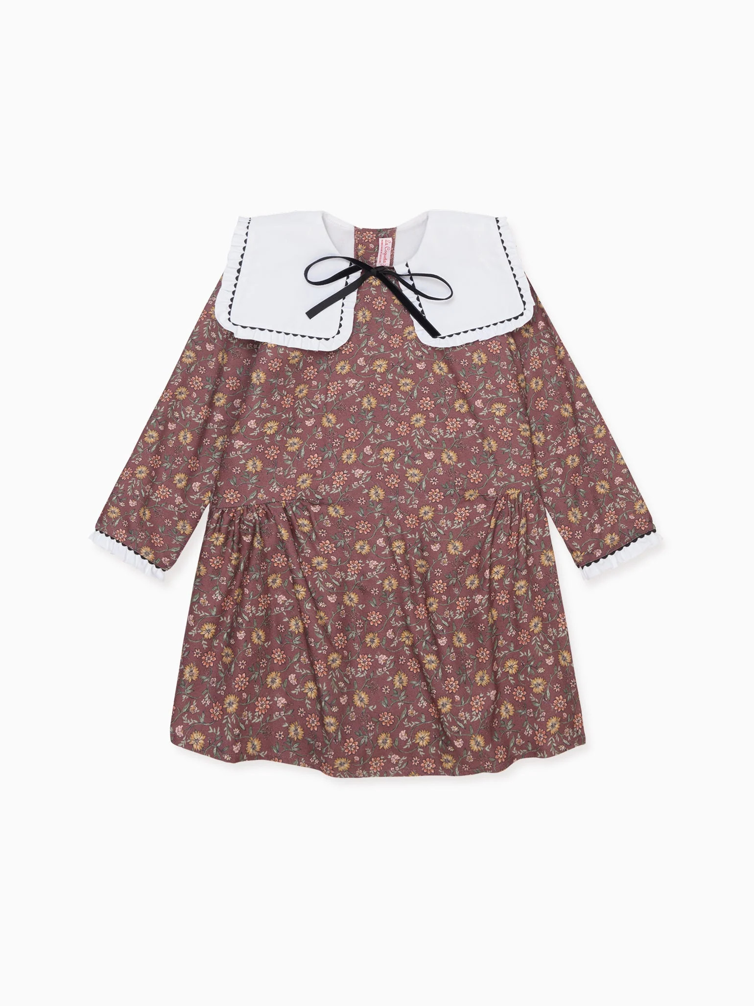 Burgundy Floral Laura Girl Drop Waist Dress | La Coqueta (US)