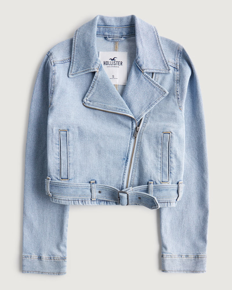 Crop Denim Biker Jacket | Hollister (US)