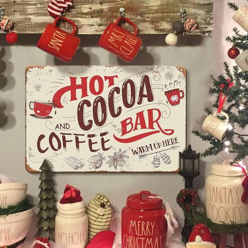 Vintage Christmas Decorations Hot Chocolate Christmas Decorations, Christmas Kitchen Decor Hot Chocolate Bar Signs for Home Bar Wall, 12 x 8 Inches Christmas Wall Art Christmas Decorations for Home, | Amazon (US)