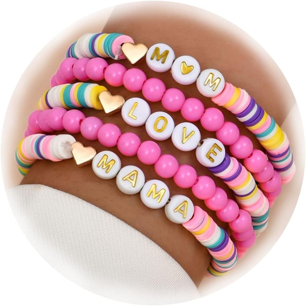 5Pcs MAMA Bracelets for Women Rainbow Beaded Bracelet Summer Disc Bead Stretch Bracelets Stackabl... | Amazon (US)